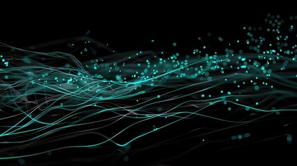 Fototapete - Abstract picture turquoise light particle with digital technology style design connecting in digital style represent about flowing of data or structure of network system perfect for background. AIG51.