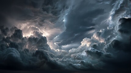Fototapete - Black storm clouds with lightnings and smoke isolated