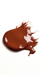 Poster - Overhead close up studio shot of melted chocolate splash on white background for food advertising and confectionery concepts