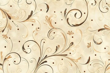 Poster - Elegant floral pattern with swirls and dots in brown and beige on a textured background