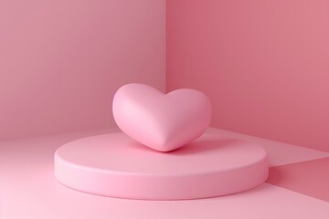 Poster - Minimalist pink heart on pedestal in monochromatic setting for romantic presentation