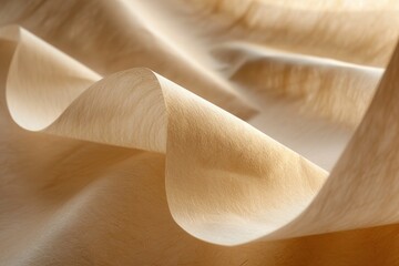 Poster - Delicate folds of light brown textile material cascading in soft flowing waves