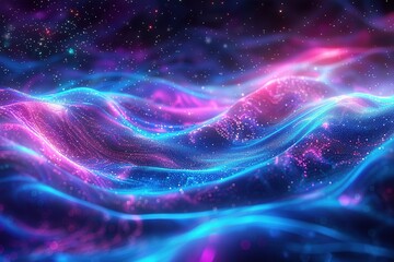 Poster - Abstract waves glow with purple and blue hues against a starry cosmic backdrop