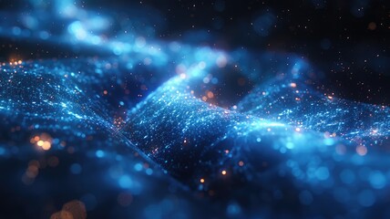 Fototapete - Abstract picture micro light sparkling particle represent data flow vivid flowing wave with high tech background, create digital effect scene perfect for energetic and fantasy wallpaper design. AIG53.