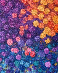 Poster - Abstract Floral Oil Painting of Colorful Flowers in Bloom Close Up Texture and Impasto Style
