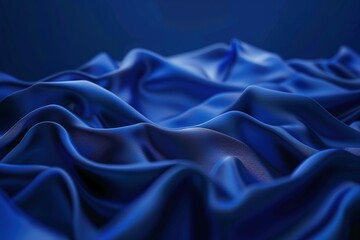 Poster - Abstract Blue Silk: Flowing waves of smooth fabric catching light and shadows