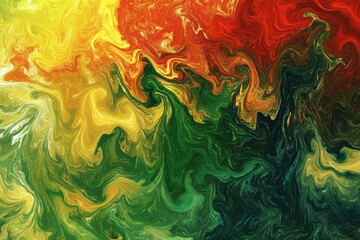 Poster - Abstract Fluid Art Swirls in Red Yellow and Green Colors Top Down View Modern Design