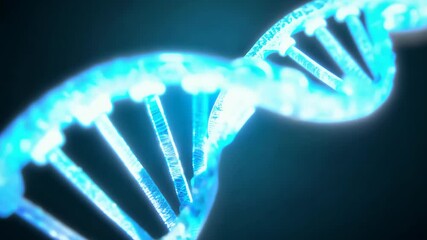 Poster - DNA Molecule Rotating Animation Close Up In Blue Lighting 4K.