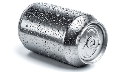 Poster - Can of soda is sitting on a white background, aluminum can with water drops