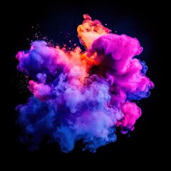Poster - Colorful smoke explosion on black background studio shot vibrant abstract art concept design element