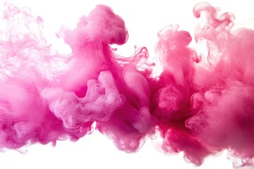 Poster - Pink Smoke Cloud Abstract Art on White Background Studio Shot Ethereal Beauty Dreamy Effect Creative Backdrop Wallpaper Design Element