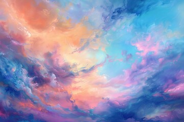 Poster - Colorful Abstract Sky Painting with Swirling Clouds in Shades of Blue Pink and Orange