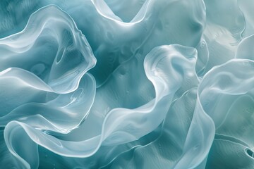Poster - Flowing Abstract Forms: Delicate translucent fabric waves in shades of light blue