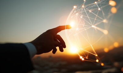 Poster - Innovative technology connects human touch with digital networks at sunset