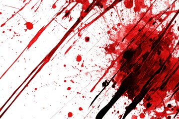Poster - Abstract blood splatter art on white background diagonal composition close up for forensic or horror concept