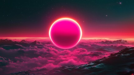 Wall Mural - A stunning 3D render of a purple and pink planet landscape.