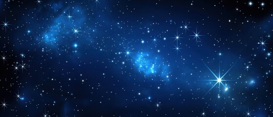 Poster - Wide low-angle view of twinkling stars and nebulae on a dark blue gradient background in outer space for astronomy illustration