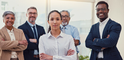 Aufkleber - Arms crossed, portrait and leadership with business people in office for solidarity, about us or diversity. Community, staff and collaboration with group of employees for team and partnership