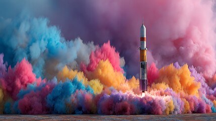 Aufkleber - Colorful rocket launch with explosive background effects