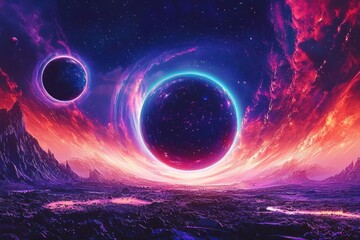 Wall Mural - Experience a vibrant nebula filled with planets and stars. 