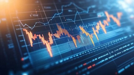Poster - An animated business bar graph displaying real-time data, with bars dynamically adjusting heights, set against a futuristic digital interface for a high-tech feel.