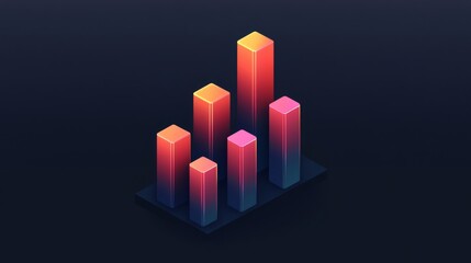 Poster - A close-up of a D bar graph with glowing edges on each bar, representing different data sets, against a dark gradient background for a futuristic and tech-inspired look.