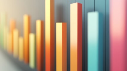 Fototapete - A close-up of a business bar graph with gradient-colored bars representing quarterly profits, set against a light gray background for a clean and modern presentation.