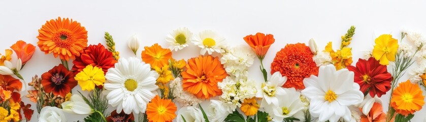Aufkleber - Vibrant Assortment of White Orange Red and Yellow Flowers on Clean White Background Showcasing Delicate Petals and Natural Beauty Perfect for Floral Designs and Decorative Arrangements