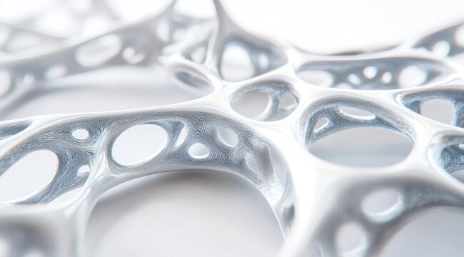 Abstract silver organic structure with porous, interconnected forms
