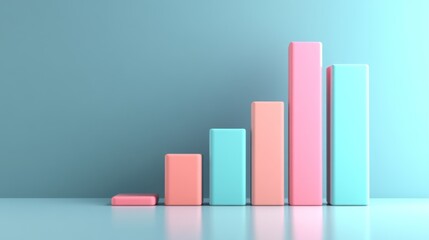 Poster - A minimalistic bar graph with well-defined bars in soft pastel colors, representing financial data, presented on a white surface with subtle lighting for clarity.