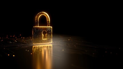 Leinwandbilder - Digital padlock icon in yellow color on a dark background representing the concept of cybersecurity data privacy protection and secure access to online systems and networks