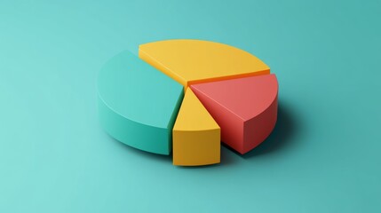 Poster - A minimalist D pie chart with clearly defined segments in bold colors, displayed on a smooth gradient background, emphasizing simplicity in data visualization.
