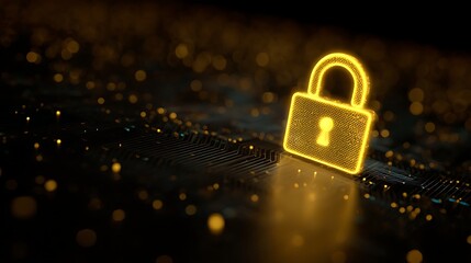 Poster - Digital padlock icon in yellow color on a dark background representing the concept of cybersecurity data privacy protection and secure access to online systems and networks