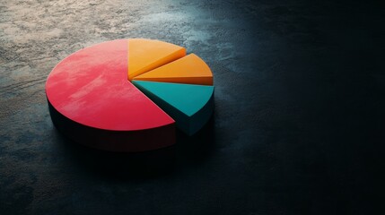 Poster - A top-down view of a D pie chart showcasing sales performance, with vibrant segments and shadow effects, set against a textured dark surface for contrast.
