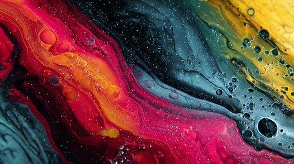 Poster - Dynamic hues, spinning metallic designs, and colorful splashes shape the landscape of these fluid textures, natural sophistication in abstract liquid ink creations