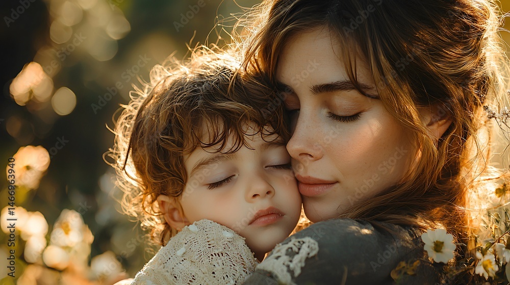 Affection Child Mother comfortably embracing child in a tender moment of affection and ...