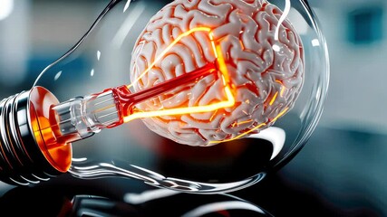 Poster - Conceptual image of a glowing brain inside a light bulb, symbolizing creativity, innovation, and intelligence