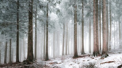 Aufkleber - Foggy winter forest of beech and spruce trees