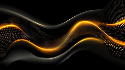 Poster - Abstract golden waves flowing on black background.