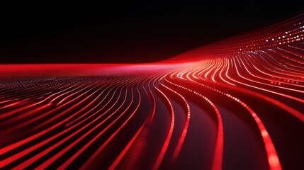 Poster - Abstract red wave lines glowing in dark background.