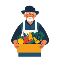 Aufkleber - Elderly farmer holding crate full of fresh vegetables from the farm