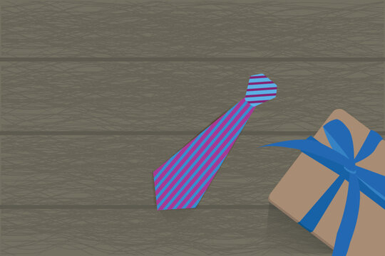 Father's Day background, necktie and gifts on wooden table, Greetings concept, vector illustration design background