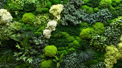Poster - Green living wall background with various plants and moss