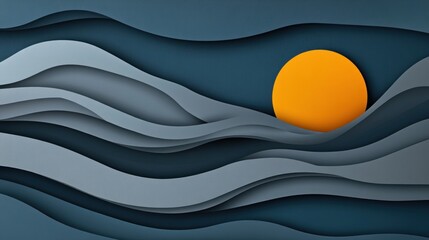 Poster - Abstract paper cut art of waves and sun.
