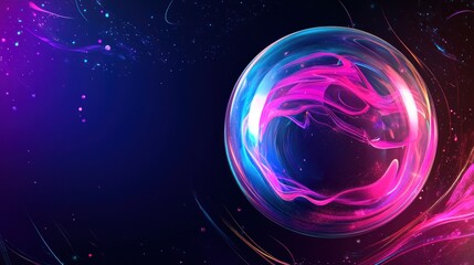 Wall Mural - abstract glowing sphere with pink and blue energy inside, dark background.