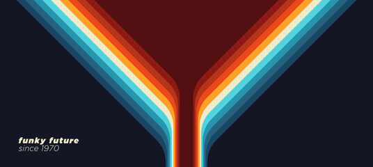 Poster - An abstract 1970s background design in a futuristic retro style, featuring colorful lines. Vector illustration.