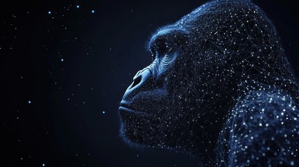 Wall Mural - abstract digital portrait of a gorilla's profile against a dark, starry background.