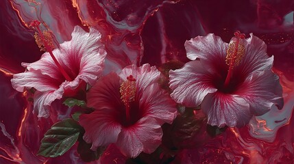 Poster - Hibiscus, flavored sorbet, with deep red color abstract background