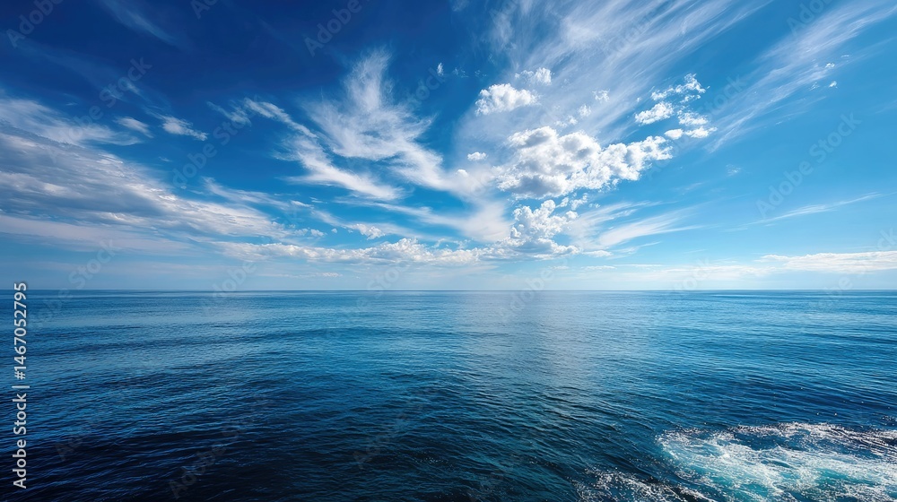 Expansive ocean view with the horizon in the distance, featuring a ...