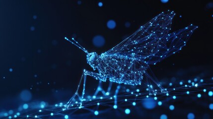 Poster - abstract digital blue grasshopper.